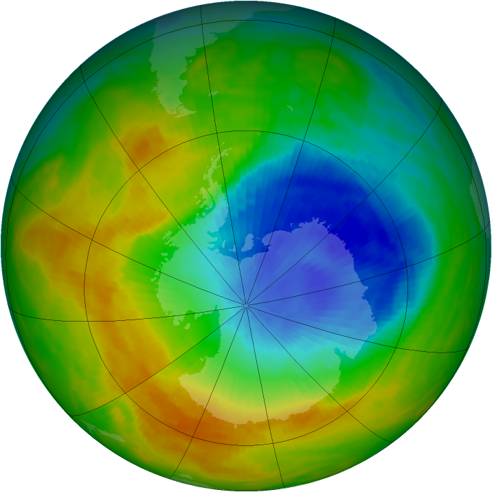 Antarctic ozone map for 09 November 1989